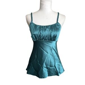 Vintage BCX Y2k Teal Babydoll Satin Tank Top Milkmaid Bratz Coquette Sz SMALL